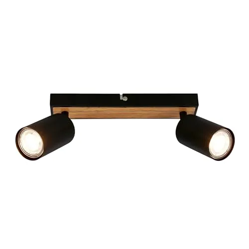 BRILONER - Deckenlampe schwenkbar, GU10 Fassung, max. 9 W, Deckenleuchte, Lampe, Wohnzimmerlampe, Schlafzimmerlampe, Küchenlampe, Deckenstrahler, Deckenbeleuchtung, 25,5cm, Schwarz-Holz