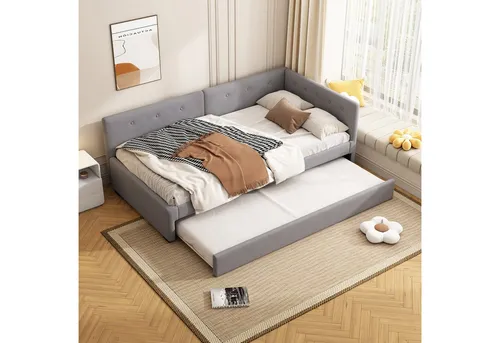 Redom Tagesbett Grau 90x200 cm – Modernes Schlafmöbel - Modernes Tagesbett in Grau mit ausziehbarem Rollbett für vielseitige Nutzung. Ideal für Gäste oder platzsparende Lösungen. Stabil und langlebig dank Samt und MDF. Einfache Selbstmontage mit Anleitung.