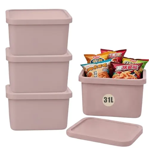 Plastard Aufbewahrungsbox 4er-Set, stapelbar, 31L, Pink in pink von Plastard