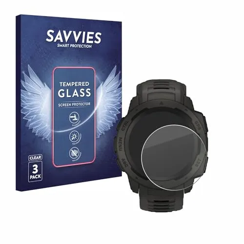 Savvies Panzer Schutz Glas für Garmin Instinct Solar (3 Stück) 9H Hartglas, Anti-Fingerprint, Displayschutz