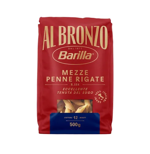 Barilla Pasta al Bronzo Mezze Penne Rigate Nudel Bronzezeichnung 500g