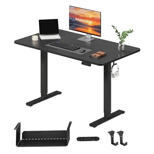 SANODESK Höhenverstellbarer Schreibtisch KOMPLETTE TISCHPLATTE Schreibtisch Höhenverstellbar Elektrisch Ergonomischer Steh-Sitz Tisch Computertisch für Heimbüro Homeoffice 120 x 60 cm(schwarz)