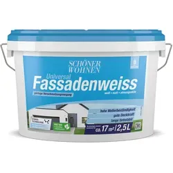 Schöner Wohnen Universal Fassadenweiss Weiß Matt 25 l - Hoch wetterbeständige Fassadenfarbe mit Hybrid-Technologie für lange Haltbarkeit und Flexibilität. Ideal für Neu- und Renovierungsanstriche auf Mauerwerk, Putz und Beton.