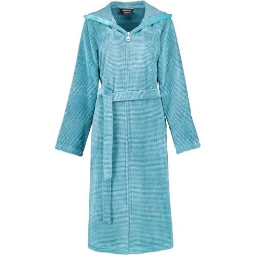 Cawö Damenbademantel Two-Tone 6432 - Bademantel aus 100% Baumwolle mit Kapuze und Reißverschluss, perfekter Komfort und edles Velours-Design für höchste Ansprüche.