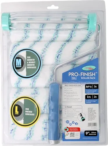 Axus Decor Pro-Finish Rollerhülsen mit 3 mittleren Flor und 2 langen Flor, Farbrollerablage und Rahmen für professionelle und DIY-Projekte, Kerndurchmesser 4,4 cm, 6 Stück