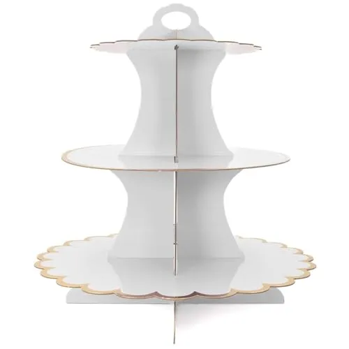 INTIRILIFE Etagere aus Karton mit 3 Ebenen in Weiß - 29 / 21.5 / 16 x 35 cm - Tortenständer aus Pappe, Muffinständer Cupcake Ständer zum selbst aufbauen