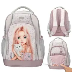 Depesche TOPModel Blooming Kitty Schulrucksack Flieder - Stylischer Rucksack für Mädchen mit Model-Katze-Motiv und Blumenmuster. Ideal für Schule und Freizeit, ausgestattet mit geräumigen Fächern und schmutzabweisendem Boden.