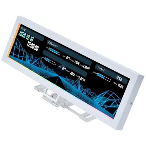 LIAN SM088W - Lian Li 8.8'' Universal Bildschirm - Weiß - Kompakter 8,8-Zoll-Bildschirm mit 1920x480 Auflösung und 500 Nits Helligkeit. Ideal für minimalistische Setups, flexibel montierbar und USB-betrieben – perfekt für Hardware-Statistiken oder benutzerdefinierte Medien.