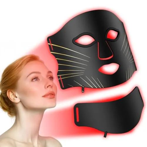 Ntyikul LED Maske Gesicht und Hals, 7 Farben 5 Helligkeitsstufen | 309 LEDs, 460-630nm, 10 Min Timer, 1200mAh, alle Hauttypen, verstellbares Band, druckfrei, Halsabdeckung