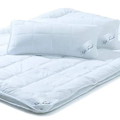 aqua-textil Soft Touch Bettdecke 4 Jahreszeiten 220 x 240 cm Set inkl. 2 Kopfkissen - Bettdecken Set für ganzjähriges Wohlfühlen: inklusive leichter Sommer- und wärmer Übergangsdecke, Oeko-TEX zertifiziert, pflegeleicht und ideal für ein gesundes Schlafklima.