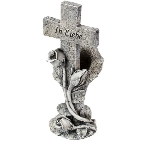 matches21 HOME & HOBBY Dekovase Grabvase „In Liebe“ Friedhofsvase mit Rosenverzierung & Kreuz (1 St)