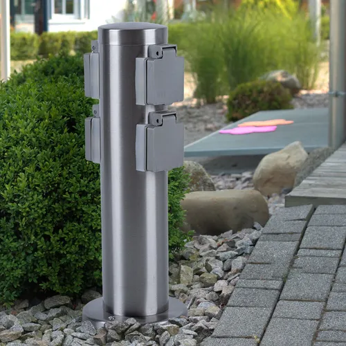Gartensteckdose Außensteckdose 4-fach Energiesäule silber Edelstahlsäule H 35 cm