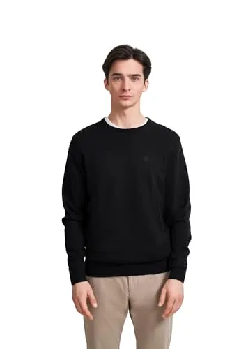 Rundhalspullover BUGATTI Herren, Gr. XL, schwarz - Herren-Pullover aus 100% Baumwolle, ideal für ein angenehmes Tragegefühl. Casual Regular Fit mit Rippbündchen und cleane Optik, perfekt für jeden Anlass.
