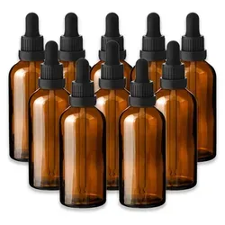 10x Braune Glasflasche 100 ml mit schwarzer Pipette leer zum Befüllen - Hellbraun/Dunkelbraun/Braun
