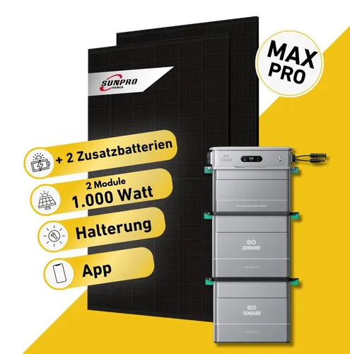 Watt Bifazial Komplettset Balkonkraftwerk Zendure Solarflow 800 Pro 2 - Effizientes Balkonkraftwerk für unabhängige Stromnutzung. Mit leistungsstarken Sunpro Solarmodulen und Zendure Speicher, ideal für Balkon, Garten oder Fassade. Flexibel erweiterbar und smart steuerbar.