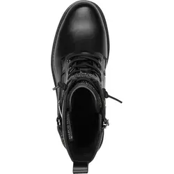 MARCO TOZZI Schnürstiefelette mit Blockabsatz - Modische Wanderschuhe in Schwarz mit wärmendem Innenmaterial und schmuckbesetztem Zierriemen für einen eleganten Look.