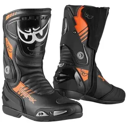 Berik Shaft 3.0 Motorradstiefel, schwarz-orange, Größe 44 - Robuste Motorradstiefel aus Rindsleder mit Schienbein- und Knöchelprotektoren für optimalen Schutz und Komfort auf jeder Fahrt.