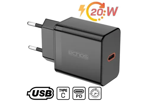 echos Eco-4041 Schnelllade-Gerät (Set, 20 Watt Schnellladegerät,USB-C,PD,PPS)