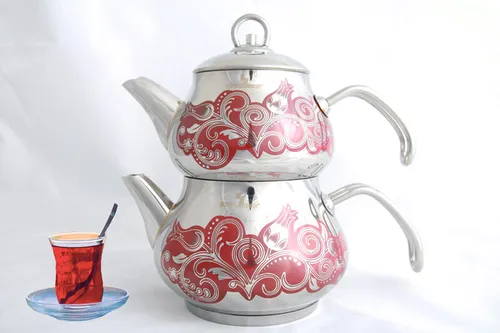 Türkischer Teekocher Set mini Tee Kochset Caydanlik 2 Liter Teekanne Edelstahl