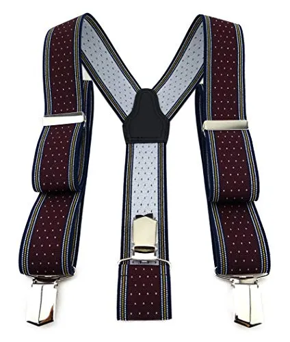 TigerTie Unisex Hosenträger in Y-Form mit 3 extra starken Clips - Farbe in bordeaux weinrot dunkelblau gold silber gepunktet gestreift - hochwertige Verarbeitung - Breite 35 mm