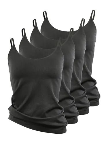 Yenita 4er Pack Damen Unterhemden, Mikrofaser Spaghetti Tops - Damen Unterhemden aus atmungsaktiver Microfaser für ultimativen Tragekomfort, nahtlos und langlebig – ideal für Blusen oder solo als sommerliches Top.