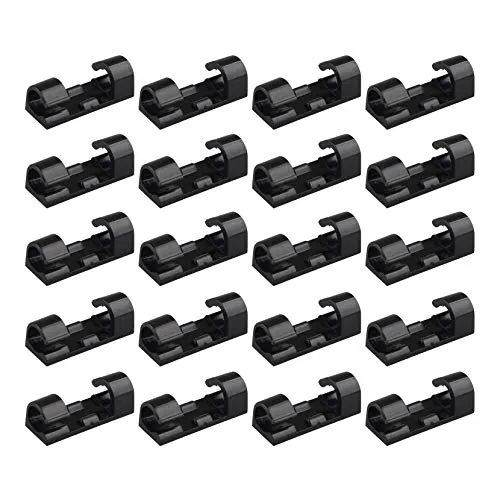 Futheda 20 Stück Kabelclips, Selbstklebend Kabelhalter, Schreibtisch Kabelklemme Set, Netzkabel, USB Ladekabel und Audiokabel Verkabelung, für Haus Auto Büro Kabelmanagement (Schwarz)
