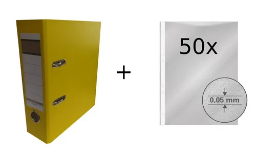 Livepac Office Aktenordner Ordner / DIN A5 / 75mm / Farbe: gelb + 50 Prospekthüllen