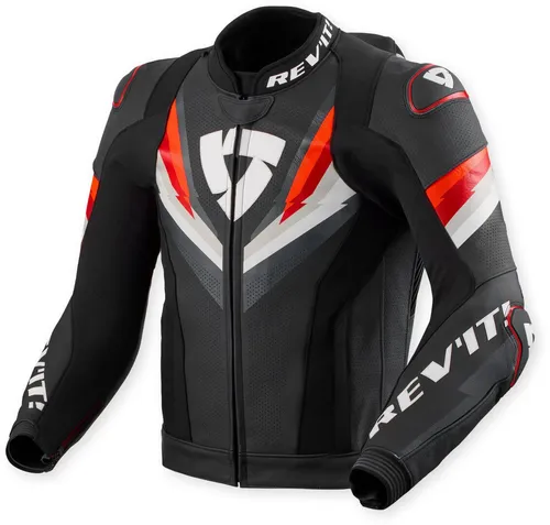 Revit Quantum 3 Pro perforierte Motorrad Lederjacke, schwarz-rot, Größe 54