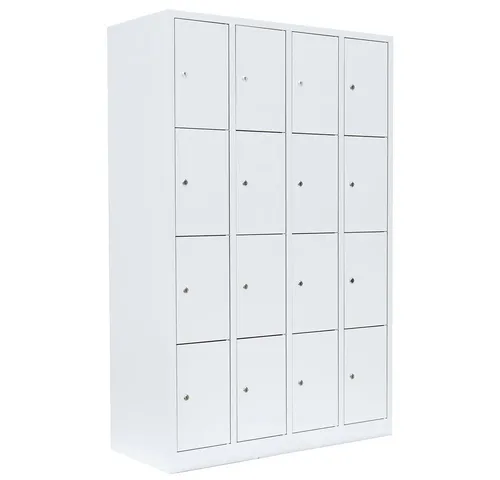 Steelboxx Fächerschrank - 16 Fächer, komplett verschweißt - Schränke mit 16 Fächern, ideal für Umkleiden und Sozialräume. Robuste, pflegeleichte Stahlkonstruktion, sofort einsatzbereit ohne Montage, GS-zertifiziert für höchste Sicherheit.