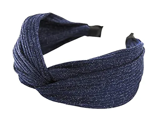 axy Breiter Haarreif mit Knoten und glänzender Stoff Haarschmuck Damen Haarreifen HR34G (Navyblau)