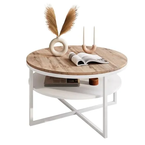 lukmebel Couchtisch rund CIRI-X - Beistelltisch mit Ablage - Beistelltisch fürs Wohnzimmer mit modernem Design und praktischer Ablage. Ideal für Blumen, Laptop oder Getränke. Hochwertige Verarbeitung und pflegeleicht.