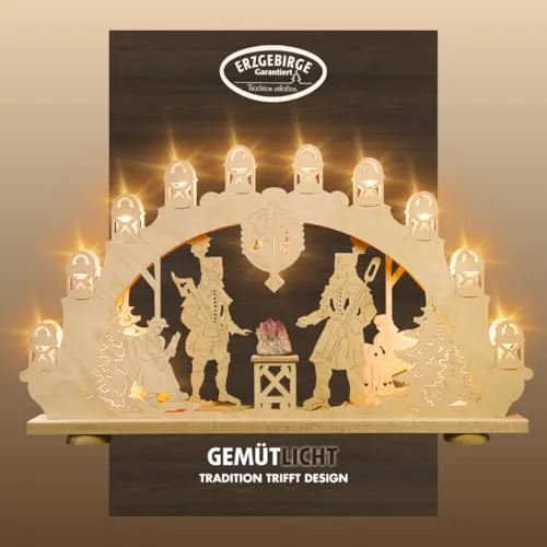 weigla Schwibbogen Erzgebirge Bergmann mit 15 Lampenkerzen in beige von Weigla