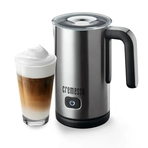 Cremesso Milchaufschäumer 10196932 - Milchaufschäumer aus Edelstahl mit Docking Station, ideal für Latte Macchiato und Cappuccino. Warmer und kalter Milchschaum, einfache Reinigung dank Antihaft-Beschichtung.