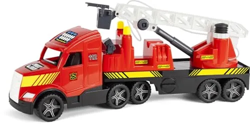 Wader 36221 - Magic Truck Feuerwehr mit ausziehbarer Leiter, Wasserspritze und leuchtenden Scheinwerfern, Größe ca. 79 cm, für Kinder ab 3 Jahren, Geschenk für kreatives Spielen
