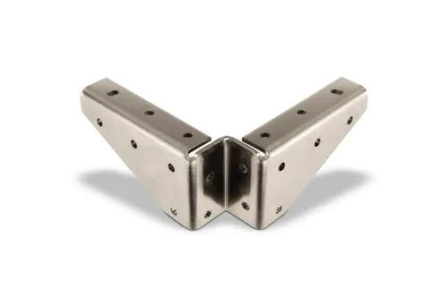 SO-TECH® Winkelbeschlag Stahl vernickelt 125 x 125 x 54 mm - Stütze für stabile Tischkonstruktionen, universelle Befestigung durch Rasterlochung, Lieferumfang: 4 Winkelbeschläge ohne Schrauben.