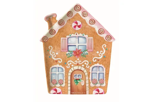 EasyLife Servierteller Sweet Christmas - Lebkuchenhaus Design - Hochwertiger Porzellanteller mit festlichem Lebkuchenhaus-Motiv. Spülmaschinengeeignet und ideal für festliche Anlässe. Maße: 21 cm x 25,5 cm.