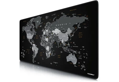 Titanwolf Gaming Mauspad XXL Speed Mousepad 900 x 400 x 3 mm, große Tischunterlage, rutschfest, abwaschbar, Geschwindigkeit & Präzision, Weltkarte Global