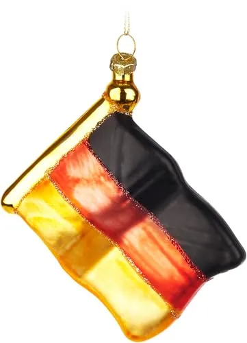 BRUBAKER Flagge Deutschland - Handbemalte Weihnachtskugel aus Glas - 10 cm Baumkugel - Schwarz Rot Gold Deutsche Fahne - Mundgeblasener Christbaumschmuck - Figur Lustig Deko Anhänger