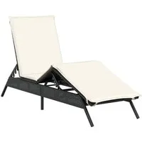 vidaXL Sonnenliege mit Auflage - Gartenliege mit verstellbarer Rückenlehne, Schwarz Poly Rattan für höchsten Komfort und Pflegeleichtigkeit