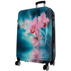 Bunter Hartschalen Reisekoffer 94L mit 4 Rollen - Orchideen Motiv - Reisekoffer & Trolleys mit 94 Litern, erweiterbar und leicht, ideal für Damen. Aus robustem Polycarbonat, mit Teleskopgriff und Wasserdicht. Perfekt für lange Reisen!