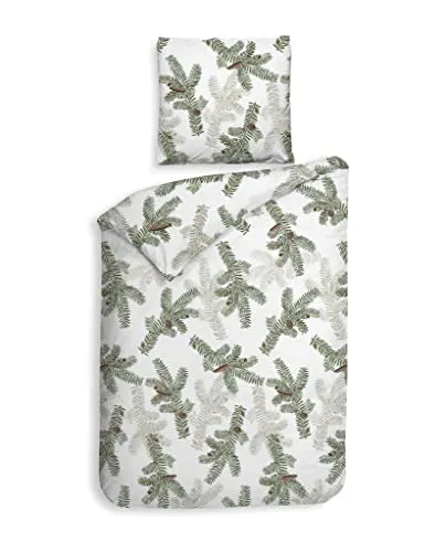 Heckett Flanell Bettwäsche Bial Tannenzweige 135x200 - Traditionelle Bettwäschegarnitur aus 100% Baumwolle, besonders weich und warm durch Flanell, ideal für gemütliche Nächte im Schlafzimmer.