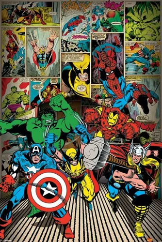 Poster MARVEL COMICS - Here Come The Heroes - Hulk, Thor ... 61x91,5cm NEU 57578