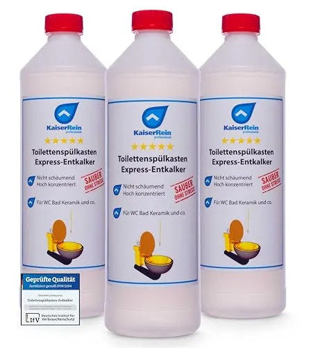 KaiserRein Toilettenspülkasten Express-Entkalker 3x 1L - Extra starker Kalklöser für Kalkablagerungen in WC, Spülkästen und Keramik, Entkalker, Spülkasten Reiniger