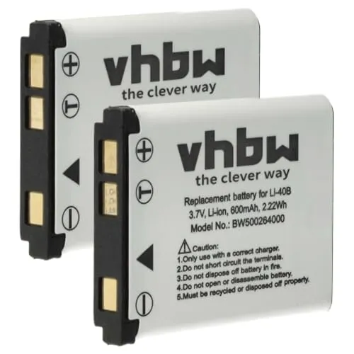 vhbw 2X Akku kompatibel mit Traveler Super Slim SW12, SW-12, X8, UW-8, Tevion SZ 7, Touch one, UW8, S100 Kamera (600 mAh, 3,7 V, Li-Ion)