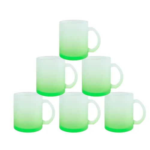 MR.R 11oz Set von 6 Sublimationsblanks, gefrosteten grünen Glastasse, Kaffeetassen mit Griff für die Wärmeübertragung