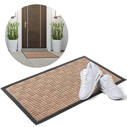 KADAX Fußmatte, Eingangsmatte aus robusten Polyester mit Gummiseite, Wiederstandfähige Schmutzfangmatte in 6 verschiedenen Mustern zur Wahl, Türmatte (Rechteckig 75x45cm, Braun)