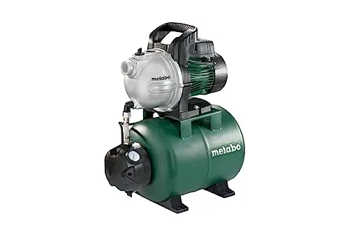 Metabo Hauswasserwerk HWW 3300/25 G - Wasserpumpen für effizientes Fördern und Bewässern, 3.300 l/h Fördermenge, tragbar mit Druckschalter und robustem Edelstahl-Antrieb.