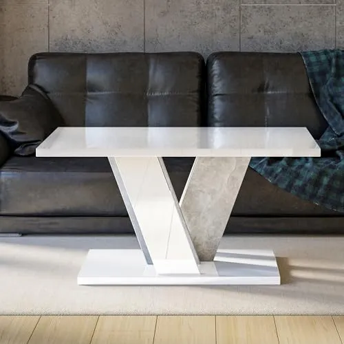 Home Collective Couchtisch Beistelltisch Wohnzimmertisch | Moderner Tisch für stilvolles Wohnen | Weiß glänzend 110x70x61 cm - Moderner Couchtisch mit V-Gestell und stabiler Bodenplatte. Ideal für Getränke und Dekoration. Pflegeleichte Oberfläche und robustes Design für vielseitigen Einsatz im Wohnzimmer.