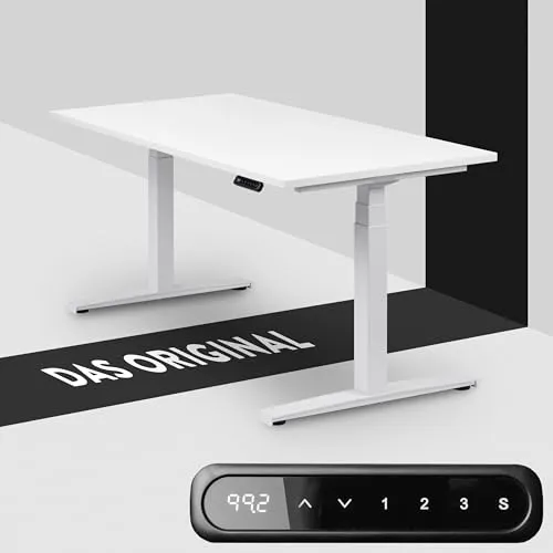 boho office® Schreibtisch Basic Line, Weiß - Höhenverstellbar mit TÜV-Siegel - Schreibtisch mit 5 Jahren Garantie, elektrisch höhenverstellbar 80 mm/Sek. für ergonomisches Arbeiten, ideal für große und kleine Menschen.