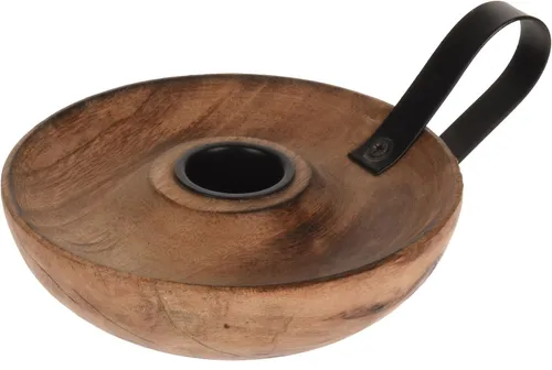 Kerzenhalter für Stabkerze aus Mangoholz mit Handgriff Vintage Handkerzenhalter